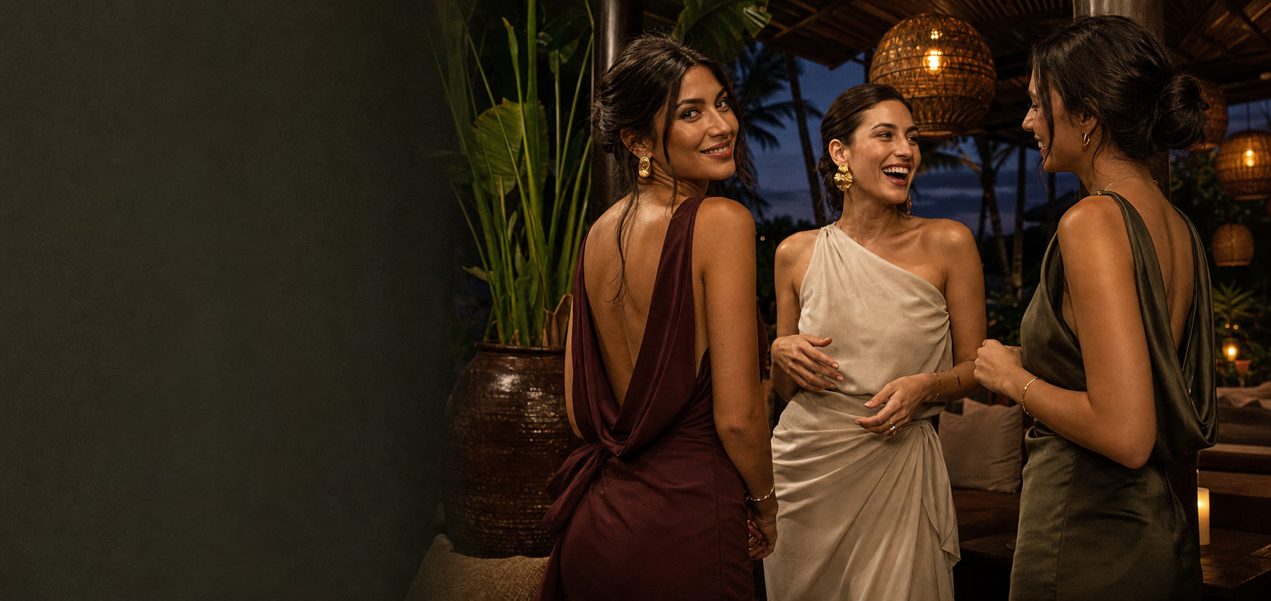 Women talking together in an elegant Canggu social setting